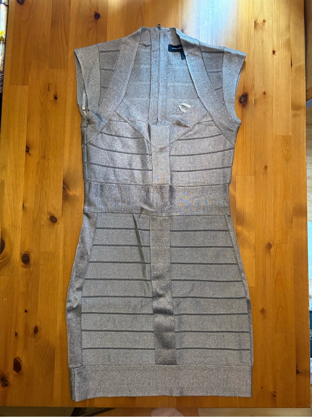 French Connection Silver Metallic Knit Mini Dress